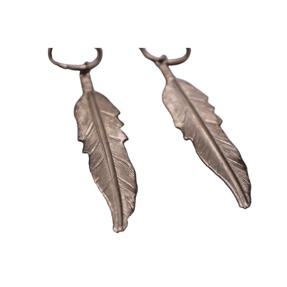Feather Dangle Drop Earrings Silver Tone Native American Boho French Hook 3.5" - Picture 5 of 7